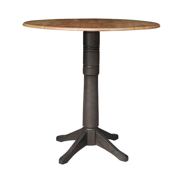 International Concepts Round Round 42 in. Top Dual Drop Leaf Bar Height Pedestal Dining Table in Hickory/Washed Coal, Wood K45-42DPT-27B-6B-2 - main
